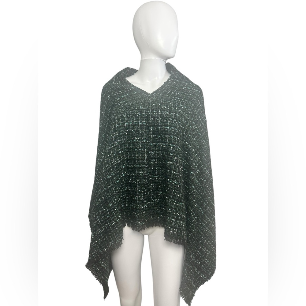 J. Jill Woven Green and White poncho Cape Sweater OS - Picture 1 of 6
